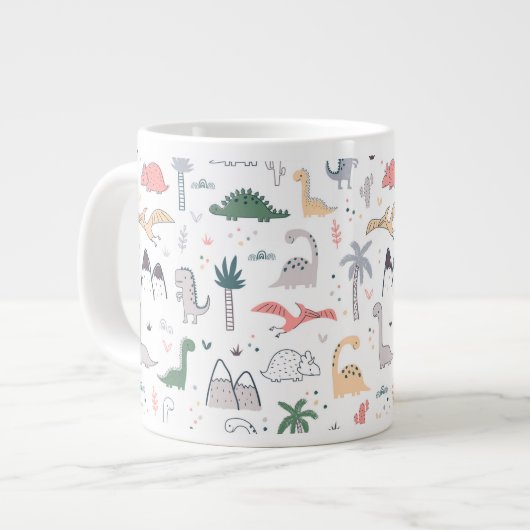 Fun Pastel Dinosaur Scene Pattern Jumbo-Tasse (Vorderseite Links)