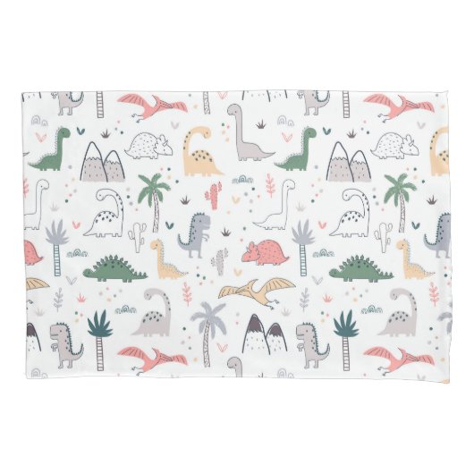 Fun Pastel Dinosaur Scene Pattern Kissenbezug (Vorderseite)