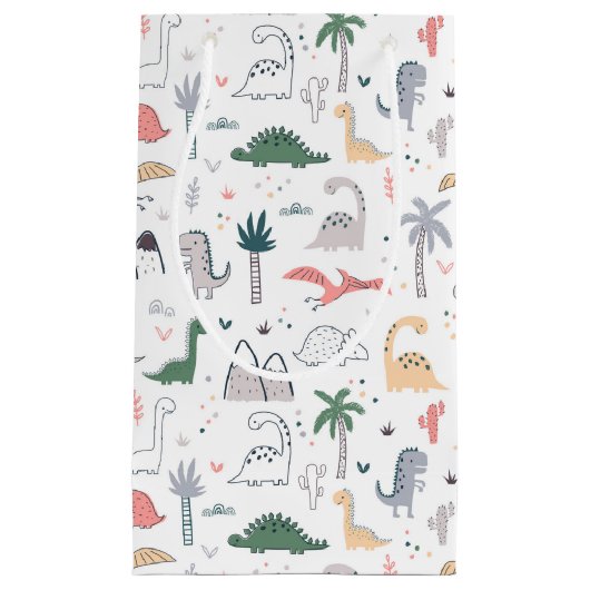 Fun Pastel Dinosaur Scene Pattern Kleine Geschenktüte (Vorderseite)