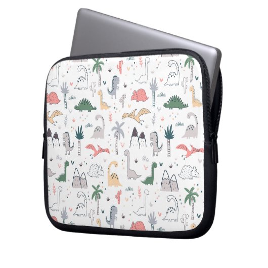 Fun Pastel Dinosaur Scene Pattern Laptopschutzhülle (Vorderseite Links)