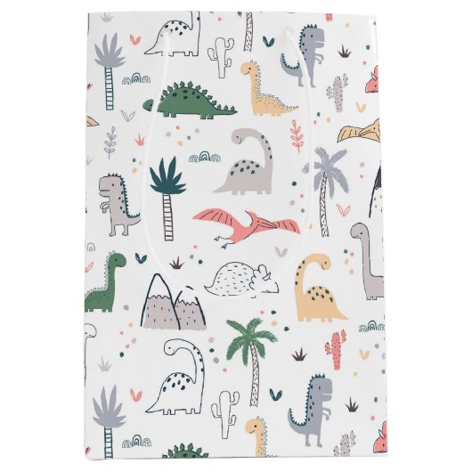 Fun Pastel Dinosaur Scene Pattern Mittlere Geschenktüte (Vorderseite)