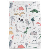 Fun Pastel Dinosaur Scene Pattern Mittlere Geschenktüte (Rückseite)