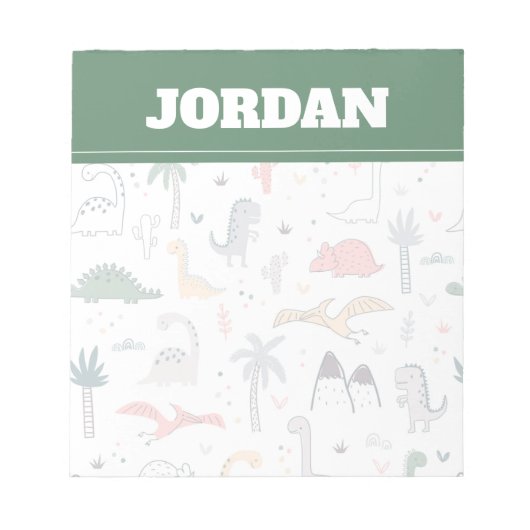 Fun Pastel Dinosaur Scene Pattern Notizblock (Vorderseite)