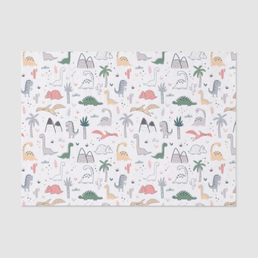 Fun Pastel Dinosaur Scene Pattern Seidenpapier (Vorderseite)