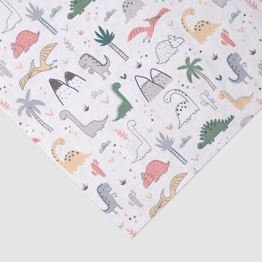 Fun Pastel Dinosaur Scene Pattern Seidenpapier (Ausschnitt)