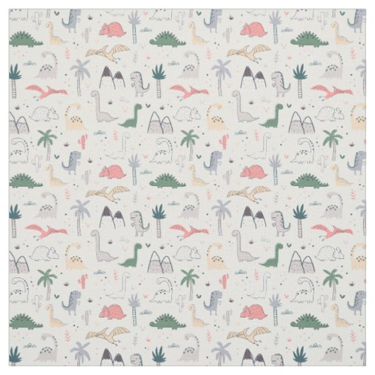Fun Pastel Dinosaur Scene Pattern Stoff (Muster)