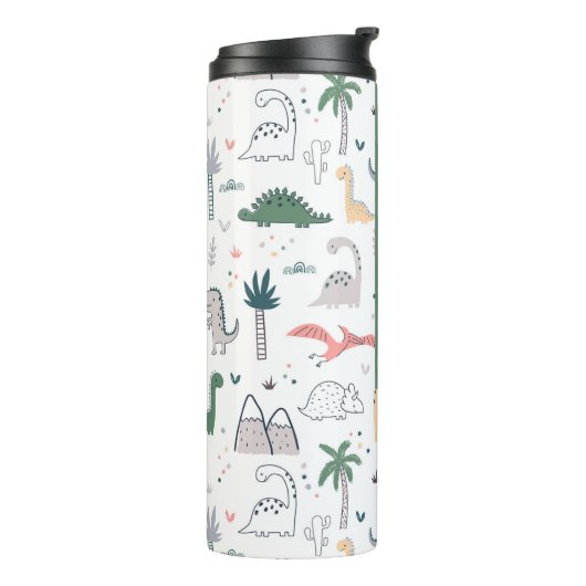 Fun Pastel Dinosaur Scene Pattern Thermosbecher (Nach links gedreht)