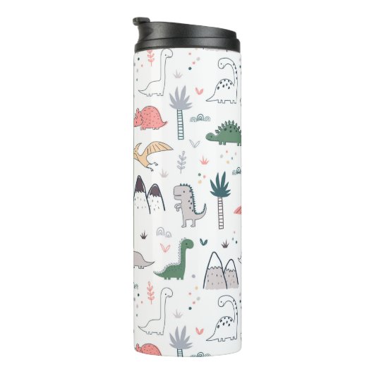 Fun Pastel Dinosaur Scene Pattern Thermosbecher (Nach rechts gedreht)
