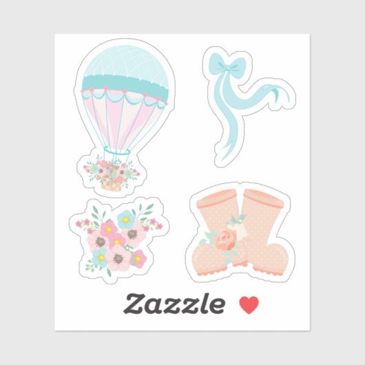 Fun Pastel Hot Air Ballon Floral Sticker (Blatt)