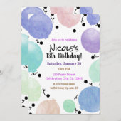 Fun Pastel Party Balloons Geburtstagsfeier Einladung (Vorne/Hinten)