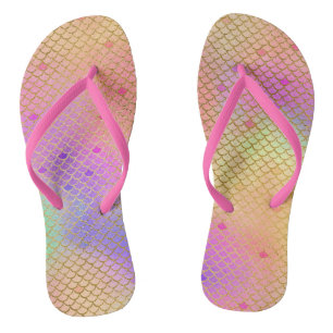 Fun Pastel Pink und Orange Mermaid Scales Muster Badesandalen