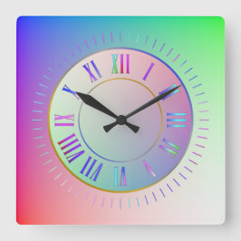 Fun Pastel Rainbow Farben römische Stunde, Minuten Quadratische Wanduhr