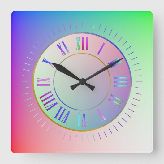 Fun Pastel Rainbow Farben römische Stunde, Minuten Quadratische Wanduhr (Vorderseite)