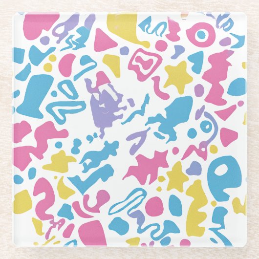 Fun pastellfarbene, lebendige Formen Glasuntersetzer (Vorderseite)