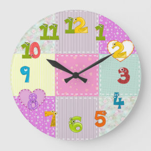 Fun-Patchwork-Uhr mit funky Zahlen für Kinder Große Wanduhr