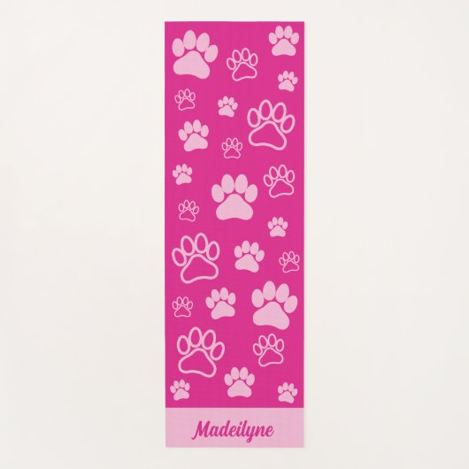 Fun Paw Cursive Monogram Hot Pink und Light Pink Yogamatte (Vorderseite)