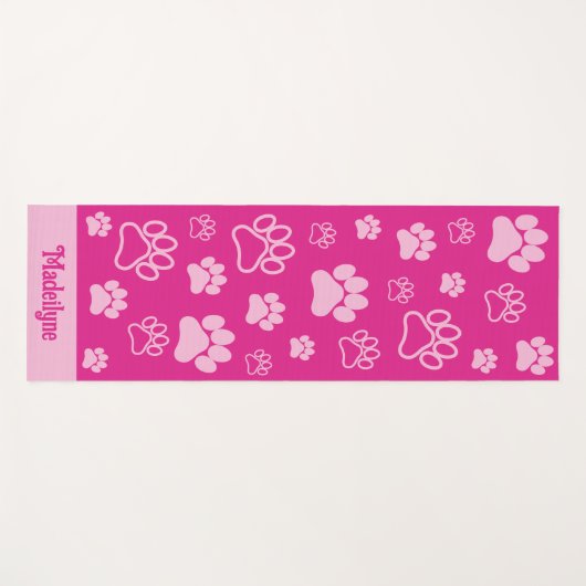 Fun Paw Print Monogram Hot Pink und Light Pink Yogamatte (Vorderseite (Horizontal))