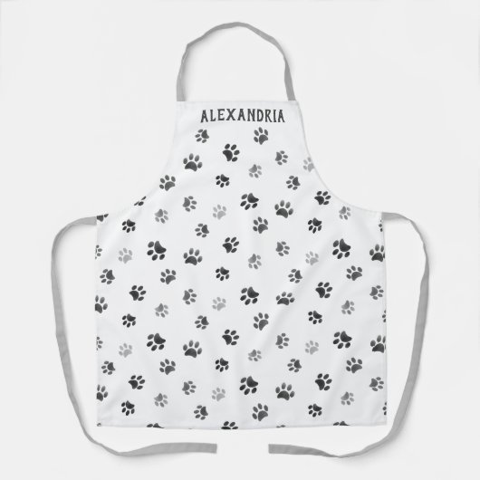 Fun Paw Prints Muster Silver Gray Black Custom Schürze (Vorderseite)