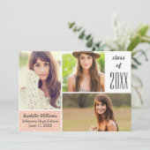 Fun Peach Polka Dot 20XX Abschluss FotoCollage Einladung (Stehend Vorderseite)