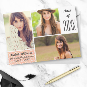 Fun Peach Polka Dot 20XX Abschluss FotoCollage Einladung