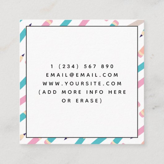 Fun Pencil Muster ESL Lehrer Englisch Lehrer Lehre Quadratische Visitenkarte (Rückseite)