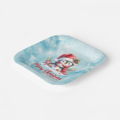 Fun Penguin Blau und Rot Frohe Weihnachten Pappteller (Gewinkelt)