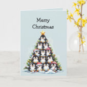Fun Penguin Christmas Tree Grüße Karte (Gelbe Blume)
