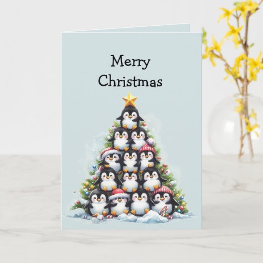 Fun Penguin Christmas Tree Grüße Karte (Gelbe Blume)