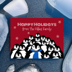 Fun Penguin Familie Weihnachten Rote Postkarte