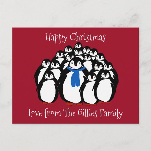 Fun Penguin Familienweihnachtskarte Feiertagspostkarte (Vorderseite)