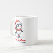 Fun Penguin Ice Skater Weiß Rot Frohe Weihnachten Kaffeetasse (Vorderseite Links)