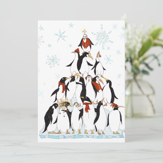 Fun Penguin Pyramid Holiday Cartoon Einladung (Stehend Vorderseite)