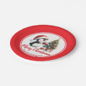 Fun Penguin Red White Custom Frohe Weihnachten Pappteller (Schrägansicht)