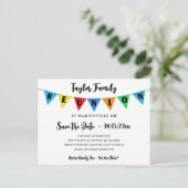 Fun Pennant Family Wiedersehen Save the Date Postk Postkarte (Stehend Vorderseite)