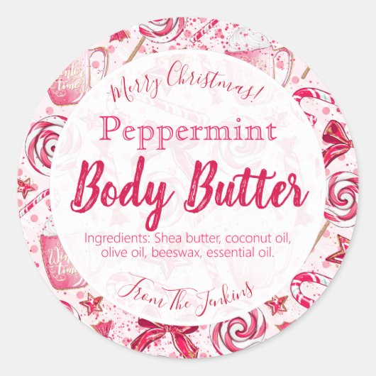Fun Peppermint Candy Weihnachts-Body-Butter-Label Runder Aufkleber (Vorderseite)