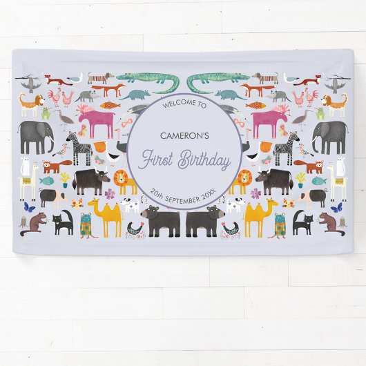 Fun Personalisiert Animal First 1. Geburtstag Part Banner