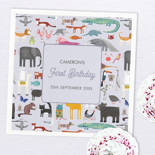 Fun Personalisiert Animal First 1. Geburtstag Serviette