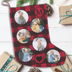 Fun Personalisiert Baby Foto Red Black Kariert Kle Kleiner Weihnachtsstrumpf