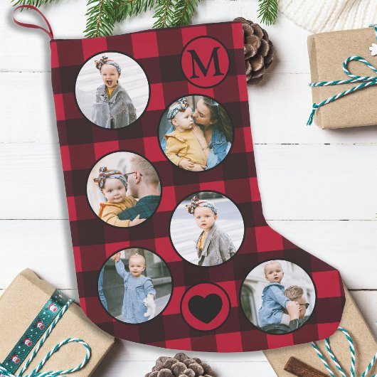 Fun Personalisiert Baby Foto Red Black Kariert Kle Kleiner Weihnachtsstrumpf