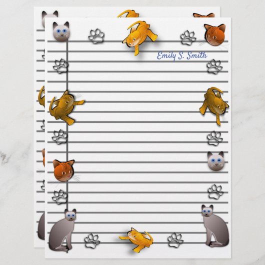Fun Personalisiert Cat Border Writing Paper (Vorne/Hinten)