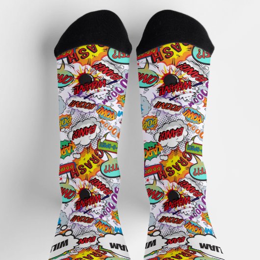 Fun Personalisiert Name Comic Book Socken (Oben)