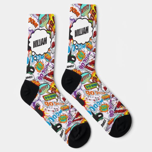 Fun Personalisiert Name Comic Book Socken (Rechts)