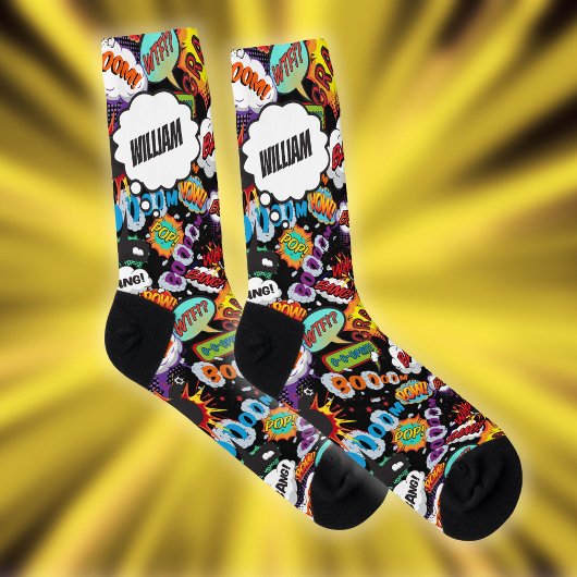 Fun Personalisiert Name Comic Schwarz Socken