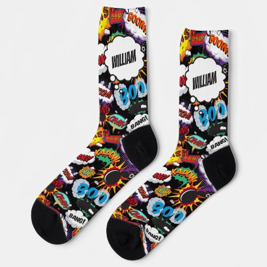 Fun Personalisiert Name Comic Schwarz Socken (Linkes Detail)