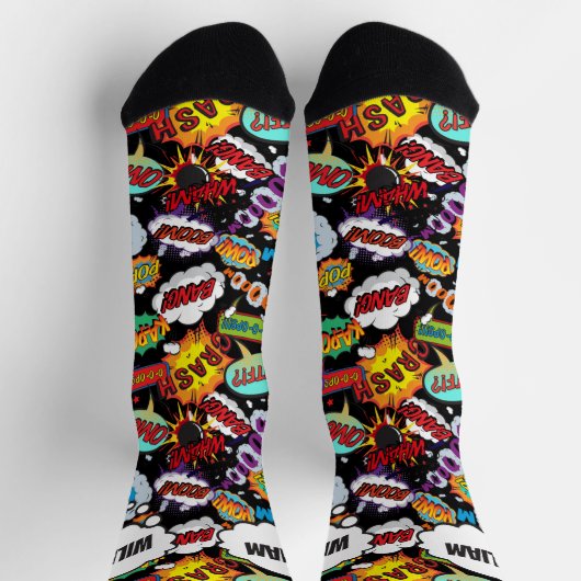 Fun Personalisiert Name Comic Schwarz Socken (Oben)