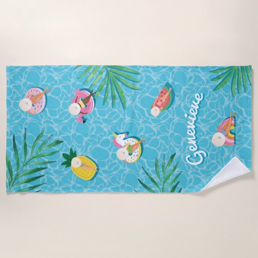Fun Personalisiert Name Tropical Summer Pool Float Strandtuch (Vorderseite)