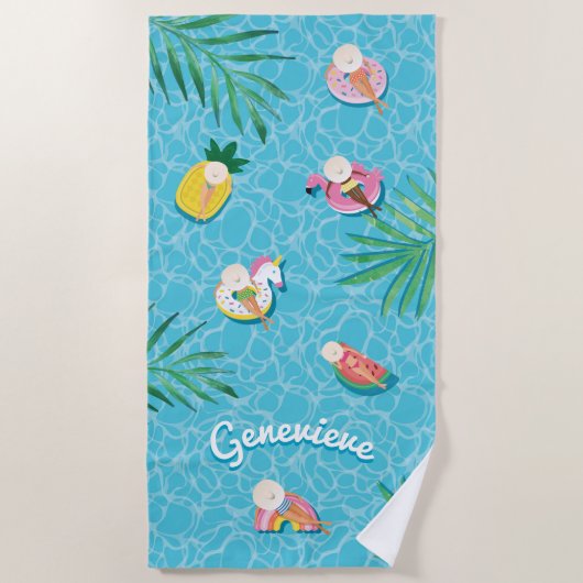 Fun Personalisiert Name Tropical Summer Pool Float Strandtuch (Vorderseite)