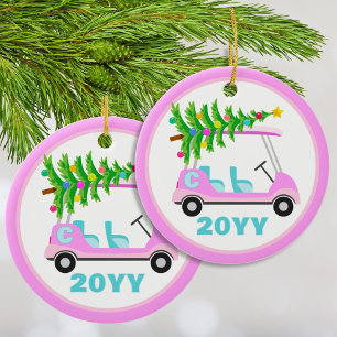 Fun Personalisiert Pink Golf Cart Weihnachtsbaum Keramik Ornament