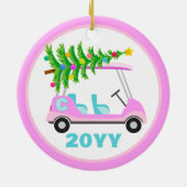 Fun Personalisiert Pink Golf Cart Weihnachtsbaum Keramik Ornament (Hinten)