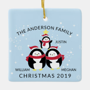 Fun Personalisierte Familie von 3 Pinguinen Weihna Keramikornament